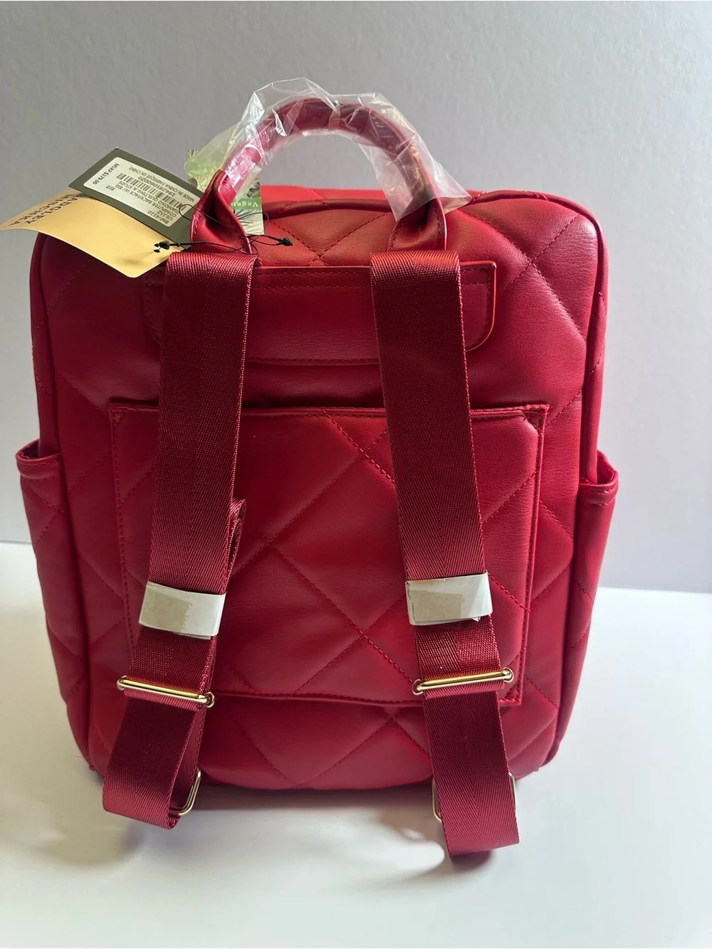 RED NWT Badgley Mischka Diamond-Quilted Vegan Leather Laptop Backpack